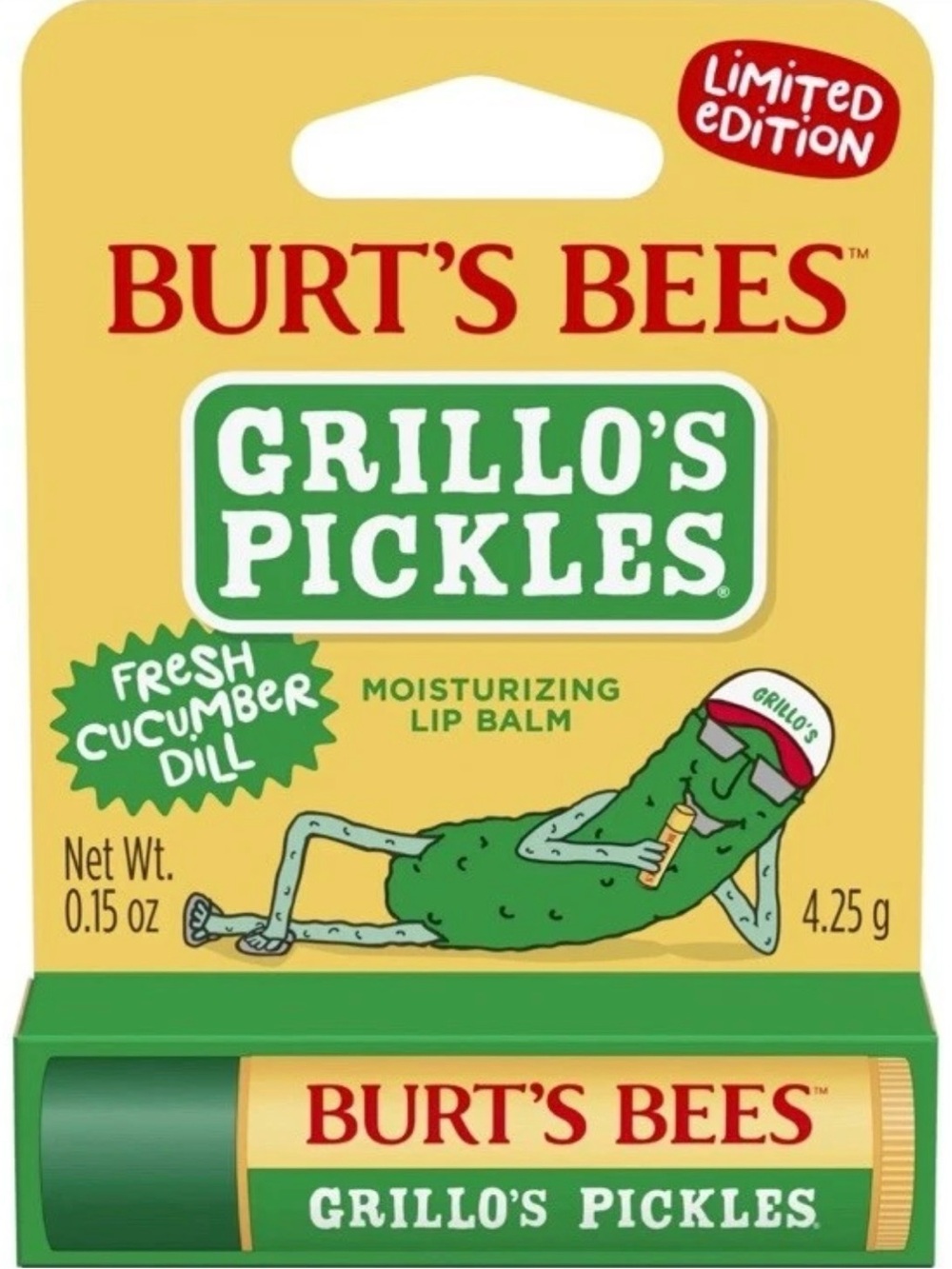 Burt's Bees x Grillo's Pickles Moisturizing Hydrating Lip Balm,0.15 oz FAST SHIP